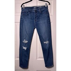 7 For All Mankind Josefina Skinny Boyfriend Jeans Medium Wash Distressed 28x26